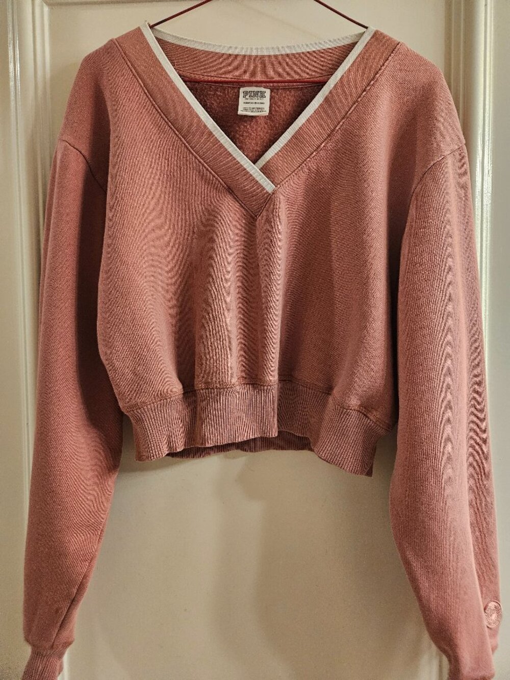 PINK Dusty Rose Cropped Varsity Sweatshirt XS